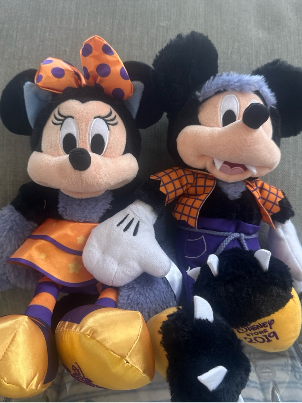 Disneystore Halloween 2019  18” Werewolf Mickey Mouse and Cat Minnie Mouse Plush